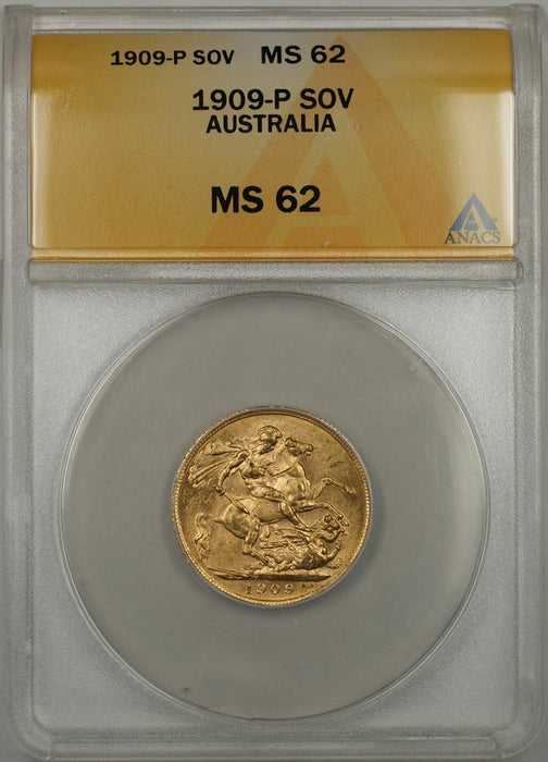 1909-P Australia Sovereign Gold Coin ANACS MS-62 (K AMT)