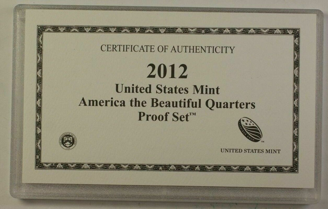 2012 U.S. Mint 5 Coin Proof National Parks Quartesr Set In OGP With Box & COA