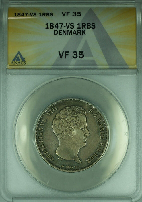 1847-VS Denmark Rigsbankdaler Silver Coin King Christian VIII  ANACS VF-35 (WB3)