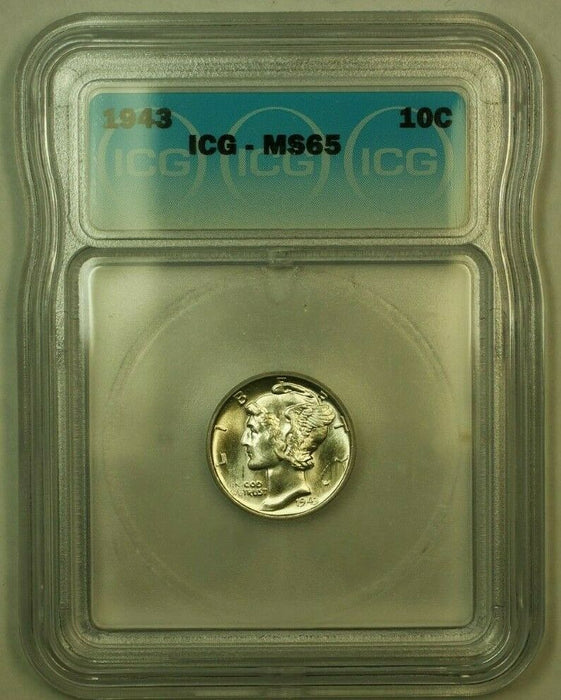 1943 Silver Mercury Dime 10c Coin ICG MS-65 T