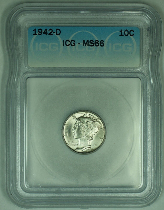 1942-D Mercury Silver Dime 10c Coin ICG MS 66 (Full Band) (53)