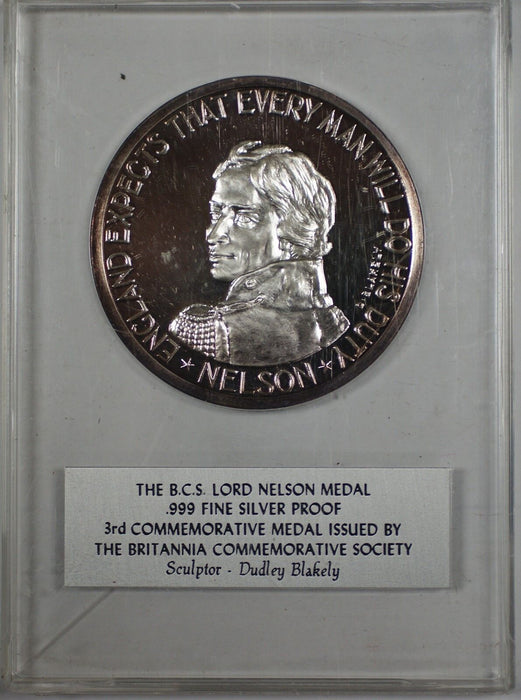 1967 BCS Lord Nelson Medal 999 Fine Silver Proof Britannia Commemorative Medal