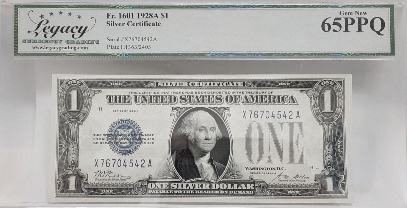 1928-A $1 Silver Certificate FR# 1601 X-A Block Legacy Gem New 65PPQ   B