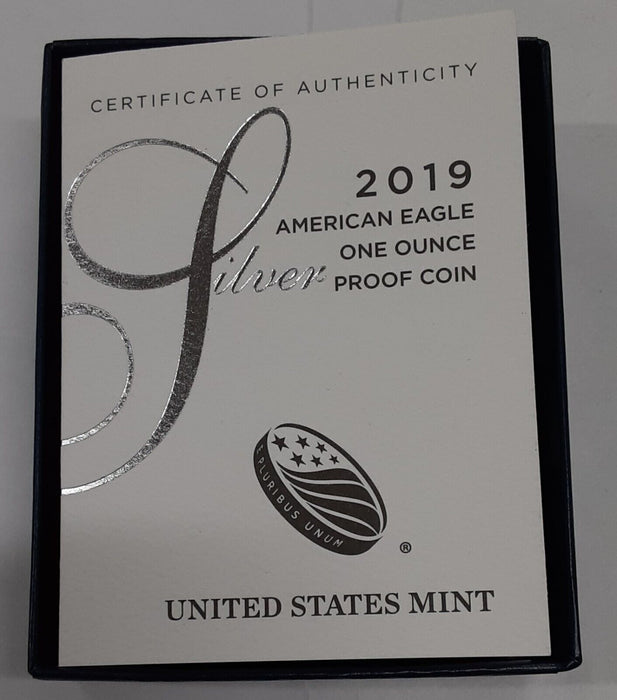 2019-W Proof American Silver Eagle S$1 1 Oz Troy .999 Fine in OGP With COA