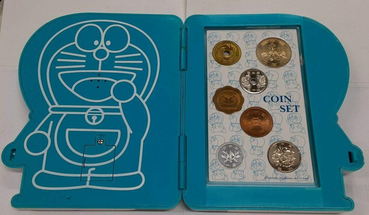 2005 Japan "35th Ann of Doraemon 6 Coin BU Set w/Medal In Original Plastic Case