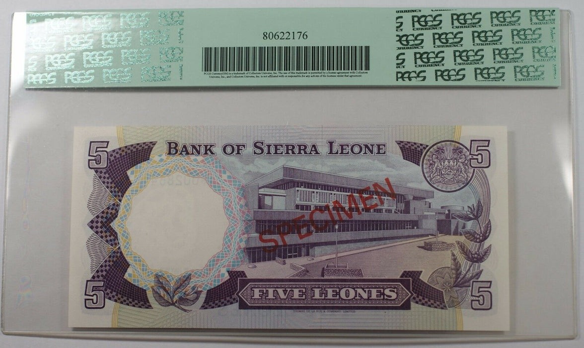 1978(1979) Sierra Leone 5 Leones Specimen Note SCWPM# 7b-CS2 PCGS 66 PPQ Gem New