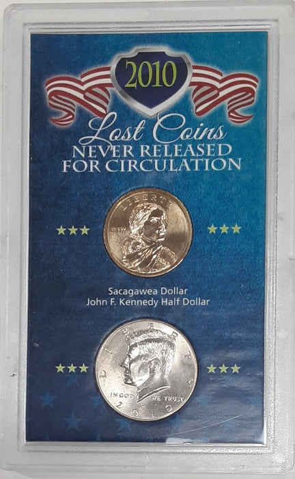 2010 BU Sacagawea Native American $1 Dollar & Kennedy Half Dollar Coins/Holder