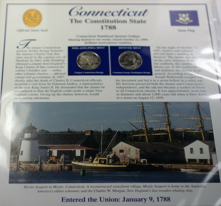 1999 Connecticut P&D Quarter for Anniversary of Statehood Bonus Stamp