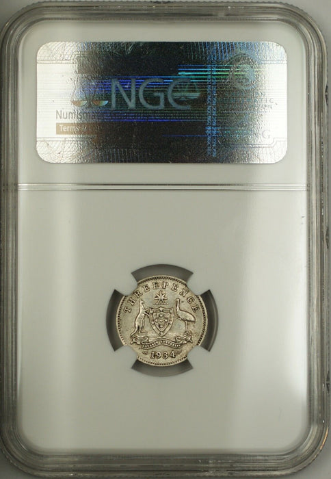 1934/3 Overdate Australia 3P Threepence Silver Coin NGC AU-55