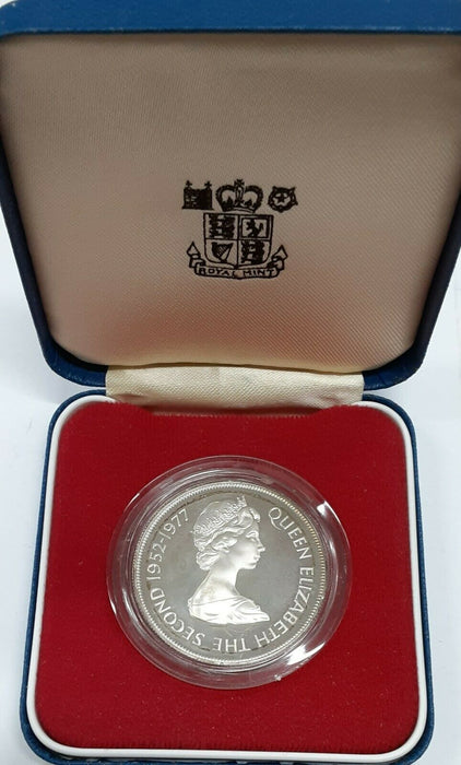 1977 Guernsey 25 Pence Silver Proof Queens 25th Anniversary Coin in OGP w/COA