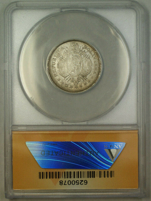 1887-P FE Bolivia 20 Centavos Silver Coin ANACS AU-50 Details