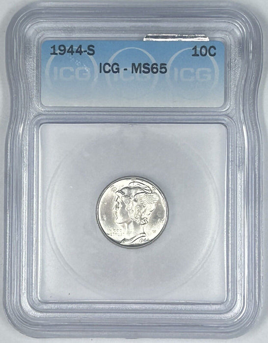 1944-S Mercury Silver Dime 10c Coin ICG MS 65 (Near FB) (54) F