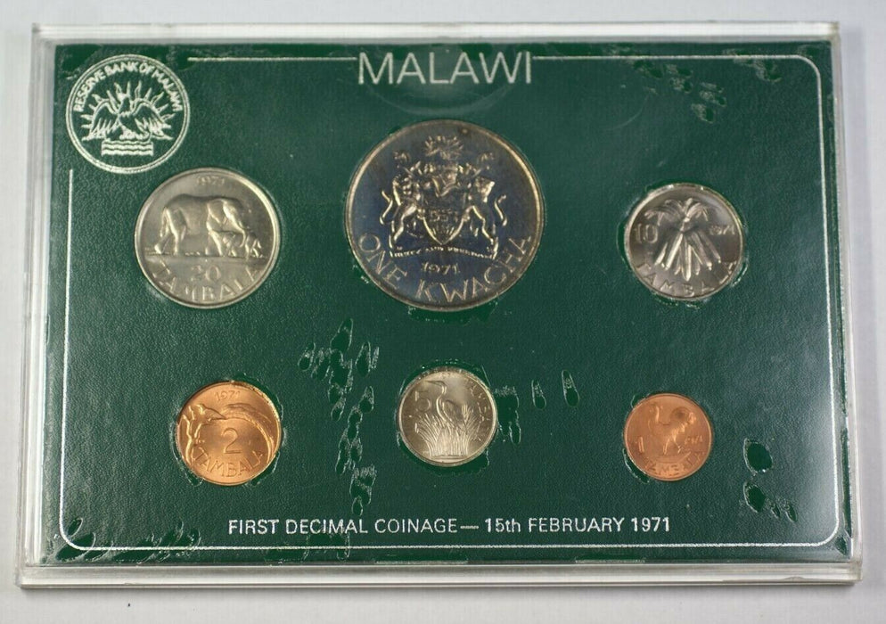 1971 Malawi 6 First Decimal Coinage Coins in Plastic Case