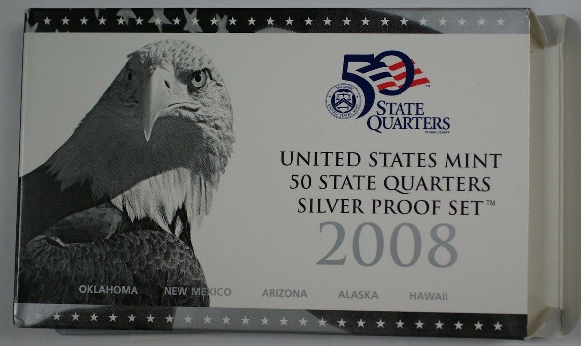 2008 US Mint SILVER Proof State Quarters Set 5 Gem Coins w/ Box & COA
