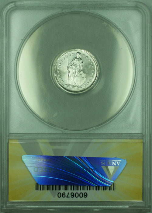 1967-B 1/2FR Switzerland ANACS MS 66 1/2 Franc Silver Coin KM#23