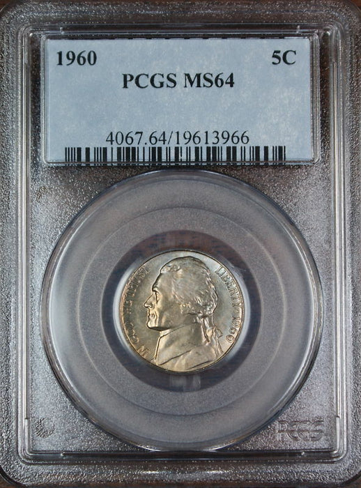 1960 Jefferson Nickel Coin, PCGS MS-64 Lightly Toned