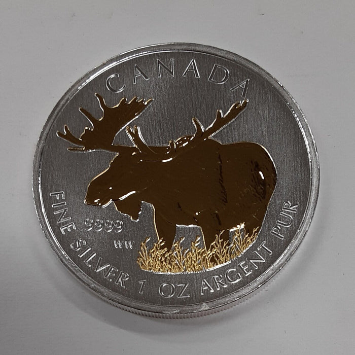 2012 Canada $5 1 Oz .9999 Silver Wildlife Series Coin - Moose w/Gold Highlights
