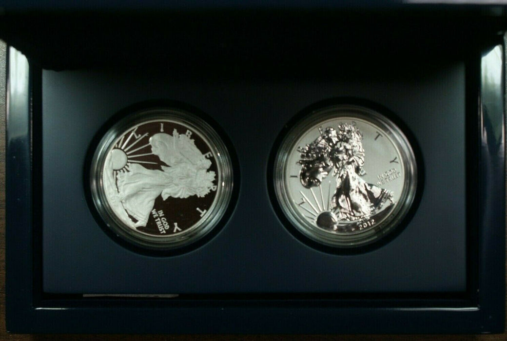 2012-S American Silver Eagle 2 Coin Silver Proof Set (PF & Rev PF) Box & COA