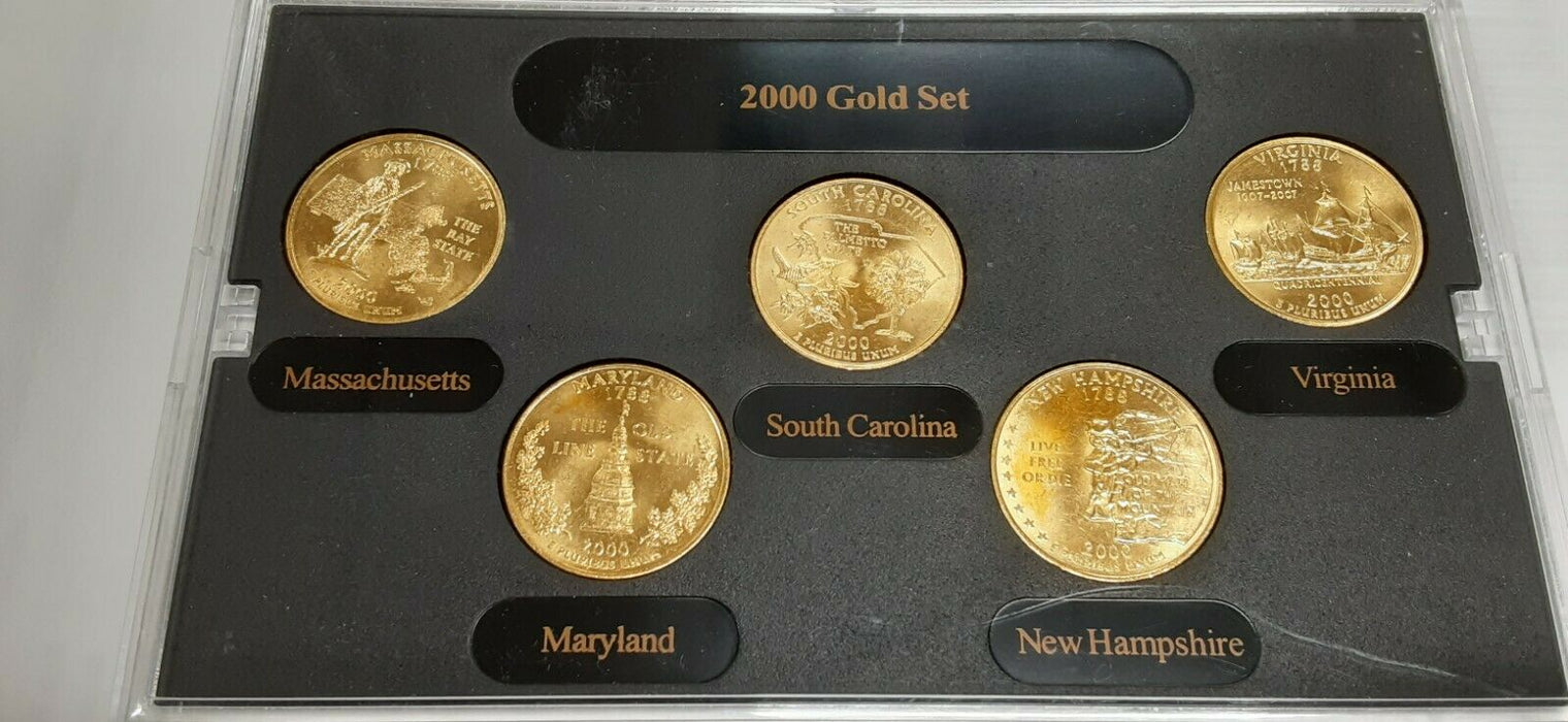 2000 Gold Edition State Quarters 5 Coin Set 50 States Program-BU in Plastic Case