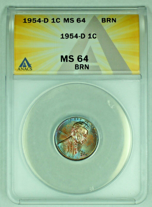 1954-D Lincoln Wheat Cent 1C Coin Toned ANACS MS 64 BN (32)
