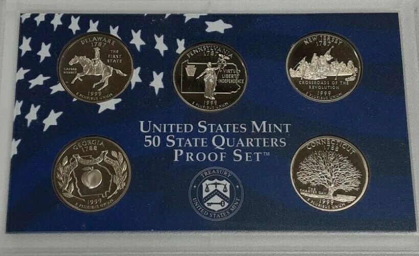 1999-S US Mint Clad Proof State Quarters Set 5 Gem Coins ONLY NO Box & COA