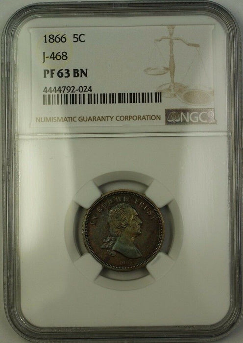 1866 Nickel Pattern Proof 5c Copper Coin NGC PF-63 BN J-468 Judd WW