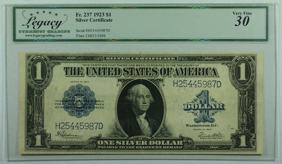 1923 One Dollar Silver Certificate Large Note $1 Fr. 237 Legacy VF-30 (A)