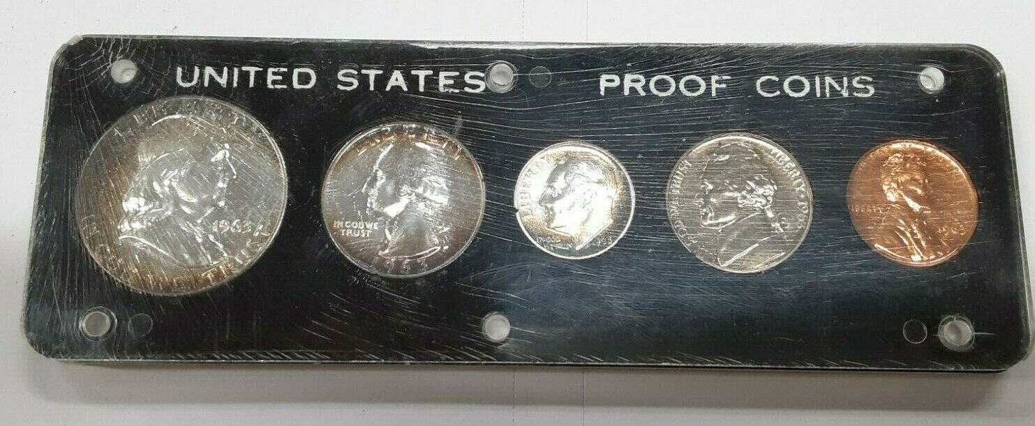 1963 US Mint Silver Proof Set 5 Gem Coins in Acrylic Holder