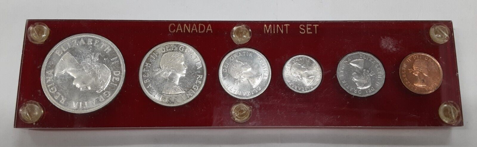 1958 Canada 6 Coin Mint Set Queen Elizabeth II BU in Red Acrylic Holder