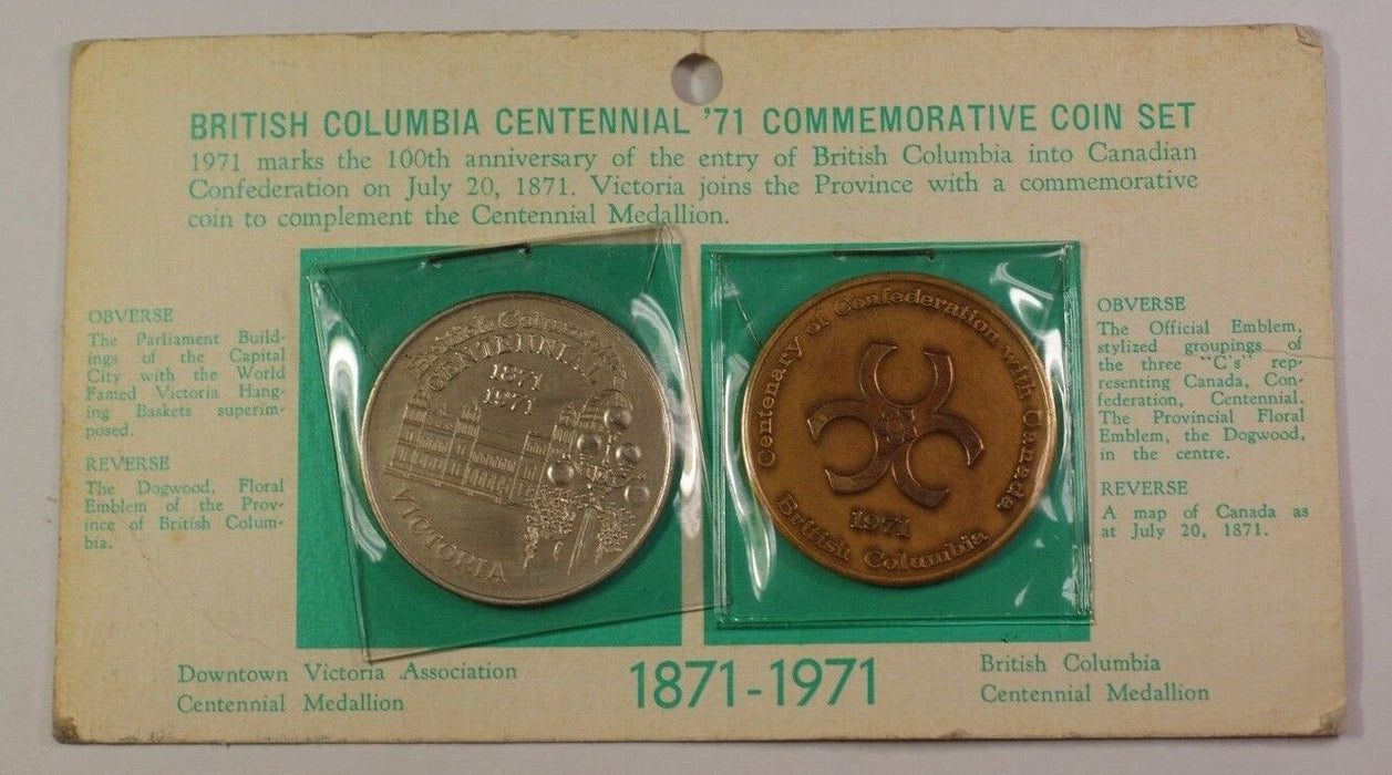British Columbia BC Centennial '71 Commemorative 2 Coin Set