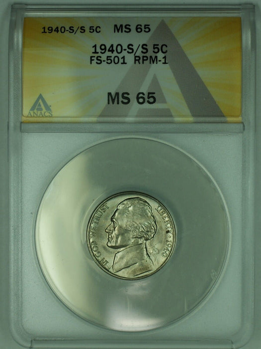 1940-S/S Jefferson Nickel 5C ANACS MS 65 (51)