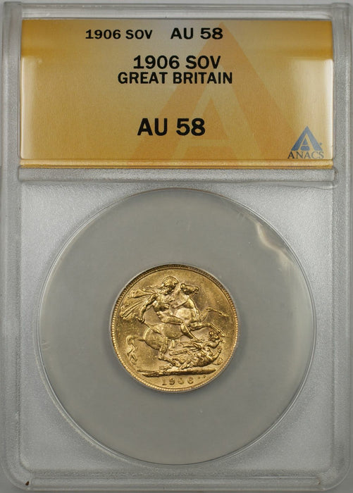 1906 Great Britain Sovereign Gold Coin ANACS AU-58 (A AMT)