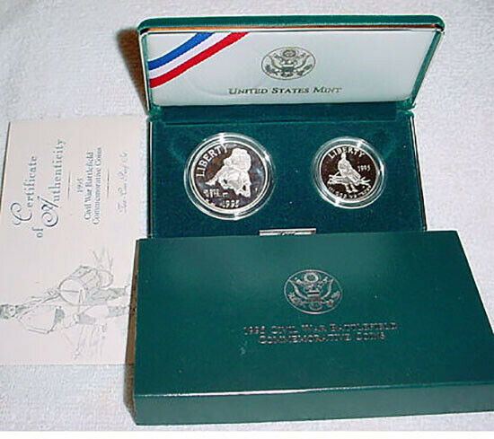 1995 Civil War Commemorative 2 Coin Proof Set, by US Mint In Box with COA