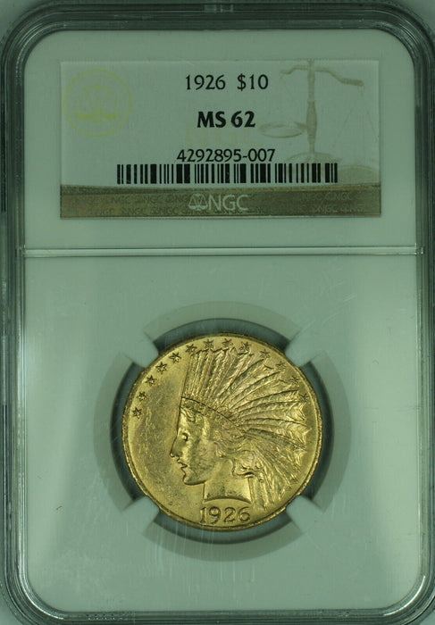 1926 Indian Head $10 Gold Eagle Coin NGC MS 62