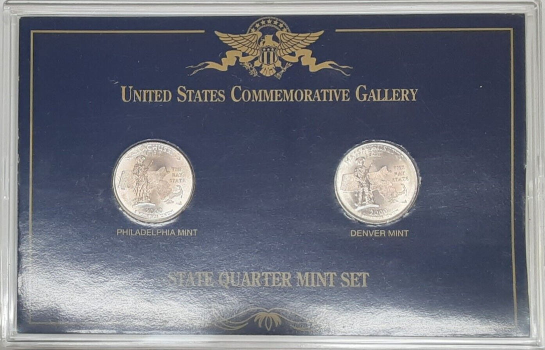 2000 Massachusetts Statehood Quarters Set - P & D BU Coins in Case - See Photos