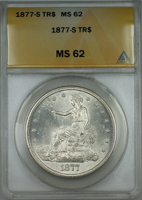 1877-S Trade Silver Dollar $1 ANACS MS-62 (Better Coin Very Choice BU)