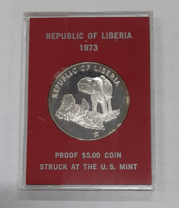 1973 Republic of Liberia 90% Silver Proof $5 Coin in Holder