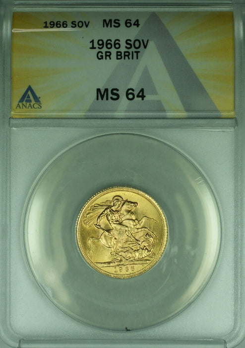 1966 Great Britain Sovereign Gold Coin ANACS MS-64