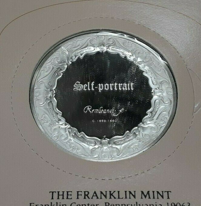 Franklin Mint Genius/Rembrandt PR .925 Silver Medal-Self Portrait in Card