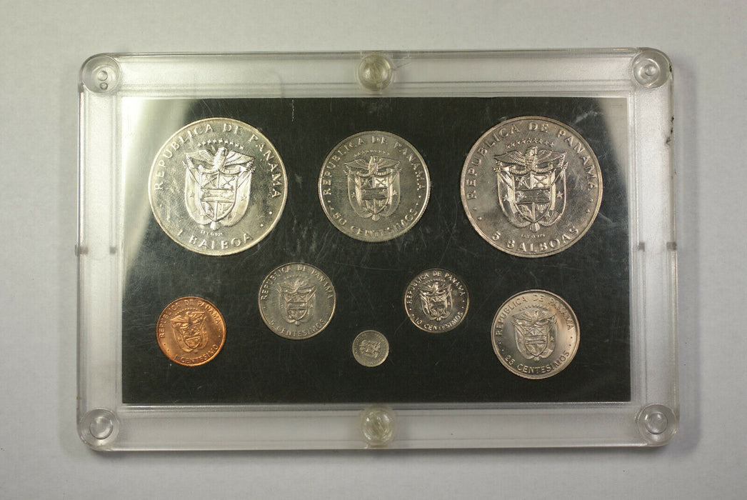 1975 Republic of Panama Mint State Coin Set With 8 GEM Coins Fineness ERROR
