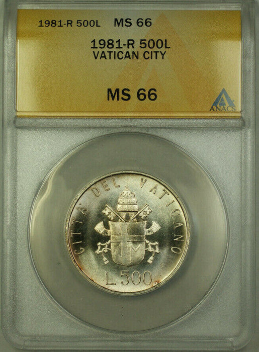 1981-R Vatican City Silver 500 Lire Coin ANACS MS 66 KM#160