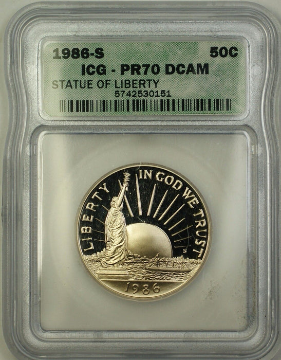 1986-S Proof Statue of Liberty Commem Half 50c Coin ICG PR-70 DCAM PERFECT GEM