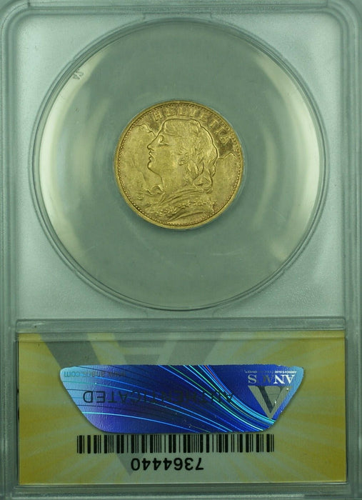 1927-B Switzerland 20 Francs Gold Coin Dbl Die Reverse  ANACS MS-63  (MK)