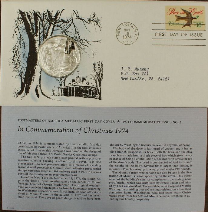 Christmas 1974 Commemorative Medal, Proof Silver