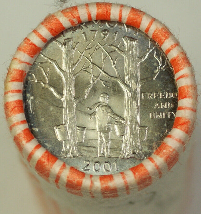 2001 Vermont State Quarter BU OBW Roll 40 Coins *Unknown Mintmark*