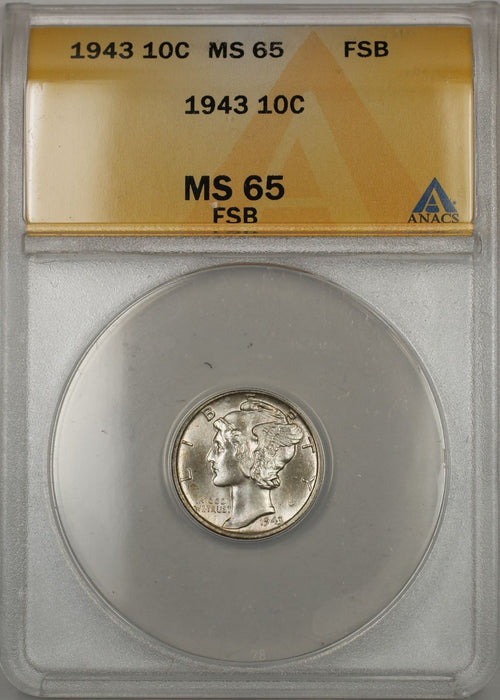 1943 Mercury Dime 10C ANACS MS-65 FSB Full Split Bands (11)