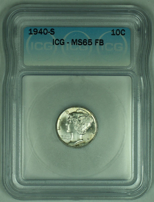 1940-S Mercury Silver Dime 10c Coin ICG MS 65 FB (53)