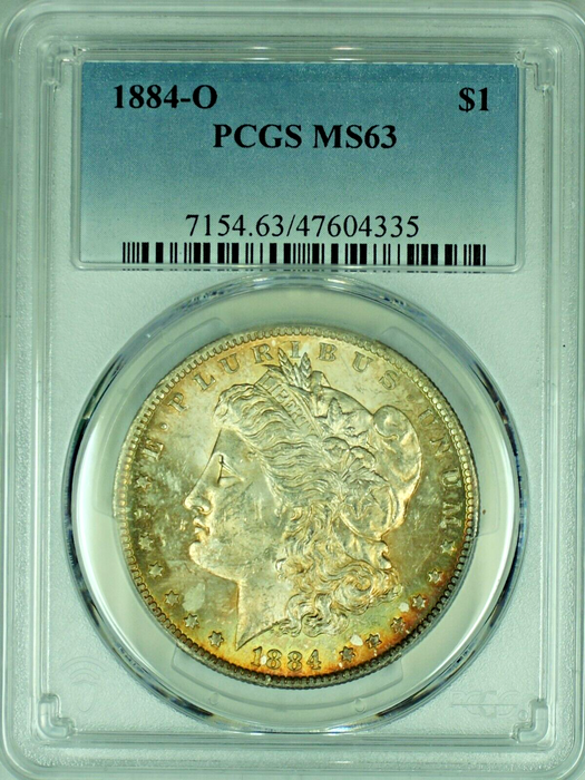 1884-O Morgan Silver Dollar Rainbow Tone PCGS MS 63 B 47