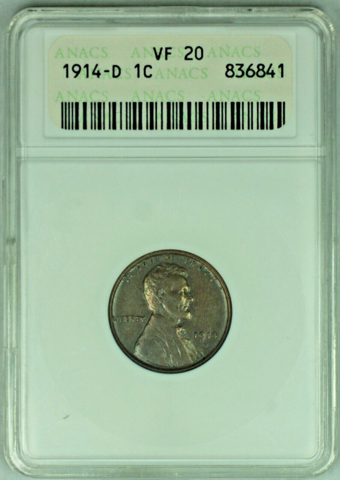 1914-D Lincoln Wheat Cent ANACS VF 20 OGH