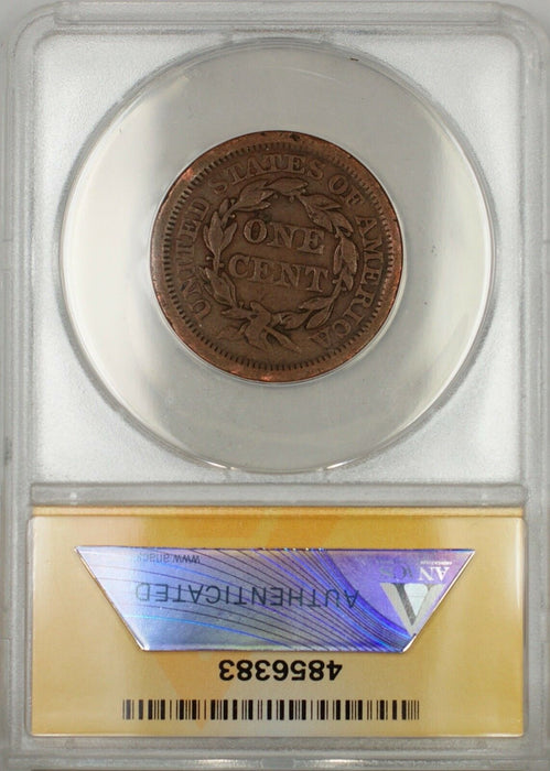 1854 Large Cent 1c Coin ANACS VF 20 Details Rim Bumps